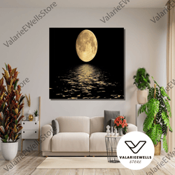 decorative wall art, full moon canvas painting art print, moon reflection on the sea canvas print, full moon canvas wall