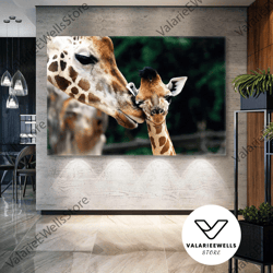 Mother Giraffe Kissing Cute Giraffe Forest Roll Up Canvas, Stretched Canvas Art, Framed Wall Art Painting