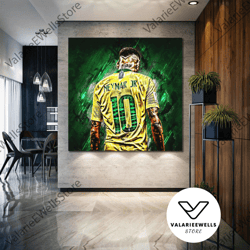 neymar jr brazil football wall decor, soccer wall art, roll-up canvas decor, brazil soccer wall decor, sports room decor