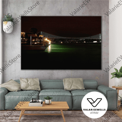 Night Bosphorus Lighted Bridge View Roll Up Canvas, Stretched Canvas Art, Framed Wall Art Painting