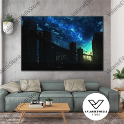 Night City Skyscape City Roll Up Canvas, Stretched Canvas Art, Framed Wall Art Painting