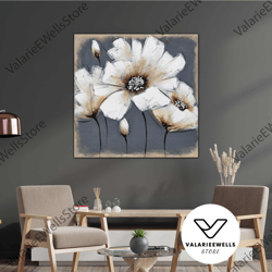 Oil Paint Effect Diamond Flower Modern Decoration Roll Up Canvas, Stretched Canvas Art, Framed Wall Art Painting
