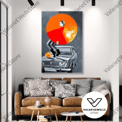Old Car Wall Art, Car Canvas Art, Woman Wall Art Decor, Roll Up Canvas, Stretched Canvas Art, Framed Wall Art Painting