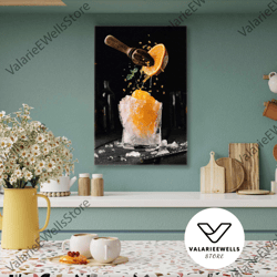 orange wall art, cocktail canvas art, bar wall decor, roll up canvas, stretched canvas art, framed wall art painting