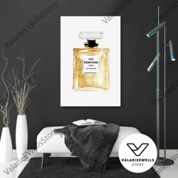 perfume bottle wall art, gold detail canvas art, gift for her, luxury decor, roll up canvas, stretched canvas art, frame