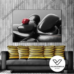 Red Painted Shiny Stone Black Stones Decoration Modern Roll Up Canvas, Stretched Canvas Art, Framed Wall Art Painting