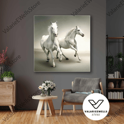 Running Noble White Horses Charismatic Animal Roll Up Canvas, Stretched Canvas Art, Framed Wall Art Painting-1