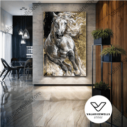 Running White Horse Wall Art, Animal Canvas Art, Living Room Wall Decor, Roll Up Canvas, Stretched Canvas Art, Framed Wa