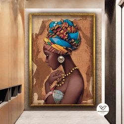 african woman canvas art, african wall decor, black woman canvas print, ethnic woman painting, woman decorative wall art