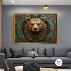 angry bear painting, brown bear canvas, big bear print, wild animal painting for home and office, animal artwork