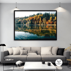 autumn lake landscape canvas art, autumn landscape wall poster, lake landscape decorative wall art, autumn canvas, natur
