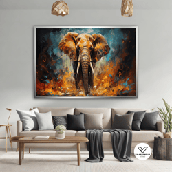 colorful elephant canvas painting, huge elephant decorative wall art print on canvas, wildlife elephant canvas print, ab