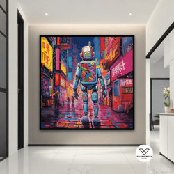 Colorful Graffiti Robot Canvas Art, Abstract Robot Grafitti Poster, Street Decorative Wall Art, Street Pop Art, Robot Gr