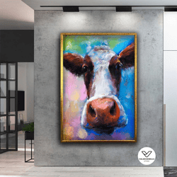 cow canvas decorative wall art, colorful cow canvas print, cow painting on canvas, animal canvas art, colorful animal ca