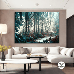 foggy forest landscape canvas painting, forest landscape canvas decorative wall art, forest print , nature landscape can
