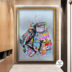 graffiti boxing gloves canvas decorative wall art, boxing gloves decor, street graffiti decorative wall art, banksy deco