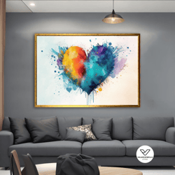 heart giraffiti canvas print, colorful heart canvas print, street art love gift, heart decorative wall art, graffiti wal
