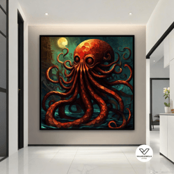 octopus canvas painting, octopus decorative wall art, octopus poster, octopus canvas print, animal office art, sea life