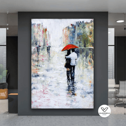 Romantic Couple Canvas Art, Romantic Couple Walking Rain Canvas, Rainy Day Decorative Wall Art, Love Print Canvas, Love