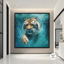 sea tiger canvas painting, sea tiger decorative wall art, sea tiger poster, tiger canvas print, tiger home decor, animal