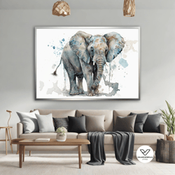 watercolor elephant canvas painting, blue tones elephant, elephant decorative wall art canvas, animal art, animal canvas