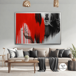 woman smoking a cigarette canvas art, modern red woman decorative wall art, smoke canvas wall decor, cigarette canvas, g