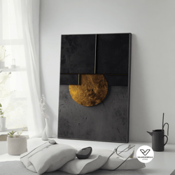 moon canvas painting, abstract moon, golden moon canvas print, moon home decor, moon decorative wall art, framed canvas