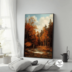 river wall decor, autumn landscape decorative wall art, trees art, nature wall decor, panoramic wall decor, canvas print