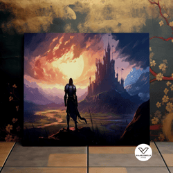 Knight And The Castle, Beautiful Fantasy Art, Medieval Art, Scenic Decorative Wall Art, Canvas Art, Canvas Print, Ready