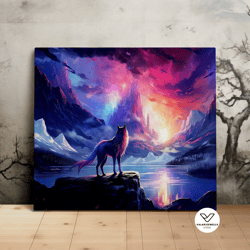 Lone Wolf In The Mountain Wilderness, Beautiful Landscape, Nature Art , Scenic Decorative Wall Art, Canvas Art, Canvas P