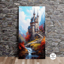 Medieval Castle No7, Fantasy Art, Oil Painting Style, Art Print, Poster, Scenic Decorative Wall Art, Canvas Art, Canvas