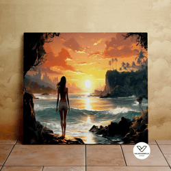 Sunrise At The Beach Shore, Beautiful Landscape, Paradise Art, Scenic Decorative Wall Art, Canvas Art, Canvas Print, Rea