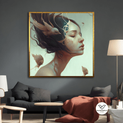 Portrait Of A Woman With A Fantastic Hair Bird, Canvas Decorative Wall Art,Art Modern Decor Ideas For Your Home And Offi