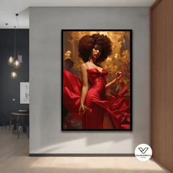 Sexy African Woman In Red Dress Canvas Painting, Modern, Natural, Vivid Decorative Wall Art For Your Home And Office, Di