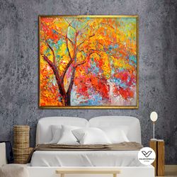 autumn tree poster, colorful tree canvas print, colorful tree landscape art, tree decorative wall art, decorative wall a