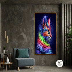 Colorful Cat Picture Canvas, Animals Canvas Print, Decorative Wall Art Canvas Design, Framed Canvas Ready To Hang