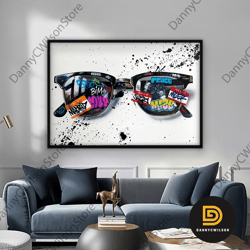 banksy cool glasses graffiti wall art, banksy mural quate,graffiti sunglasses canvas art, colorful sunglasses decor, fra