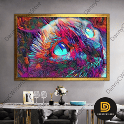 colorful cat canvas, cat canvas, cat wall art, cat poster, animal wall art, animal poster, animal canvas, framed canvas