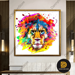 Colorful Lion Canvas, Lion Canvas, Lion Wall Art, Lion Poster, Animal Wall Art, Animal Poster, Animal Canvas, Framed Can