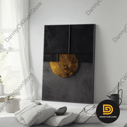 moon canvas painting, abstract moon, golden moon canvas print, moon home decor, moon wall art, framed canvas ready hang