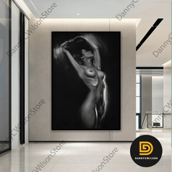 nude fit woman photography wall art , canvas wall art, nude wall decor above wall decor,classic nude art, bedroom decor,