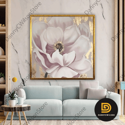 Pink Flowers Canvas Art, Flower Wall Decor, Floral Wall Art, Flower Canvas Print, Gold Patterned Wall Decor Luxury Frame