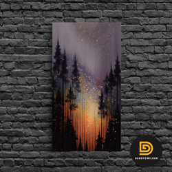 Abstract Pine Canvas Print Of Oil Painting, Large Original Textured Fall Pine Forest Painting Contemporary Living Room W