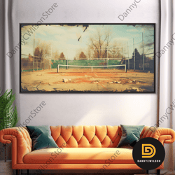 an abandoned tennis court - old found footage photography - framed canvas print - urban decay - vaporwave wall art