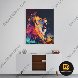 artsy lion canvas, framed wall art, framed canvas, lion gift, the lion, pop art graffiti style decor