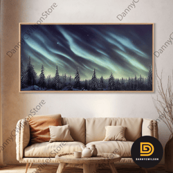 Aurora Borealis Over A Snowy Northern Forest, Canvas Print, Scenic Winter Landscape Art, Northern Lights