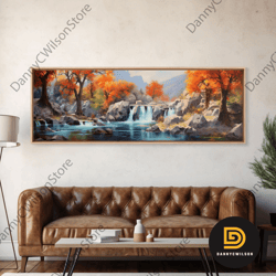 beautiful fall centerpiece wall art, framed canvas print, autumn landscape watercolor painting, minimalist boho style wa