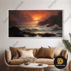 beautiful seascape painting canvas print, landscape oil painting, minimalist modern art, canvas painting, framed wall ar