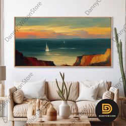 Canvas Print Of Sail Boats On The Ocean, Sailing At Sunset, Cool Lakehouse Art, Living Room Wall Art, Sailboats, Waterco