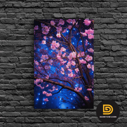 Cherry Blossom Art, Pink Flowers, Japanese Art, Sakura, Canvas Print, Wall Art, Vertical Art, Gift For Boss, Preppy Room